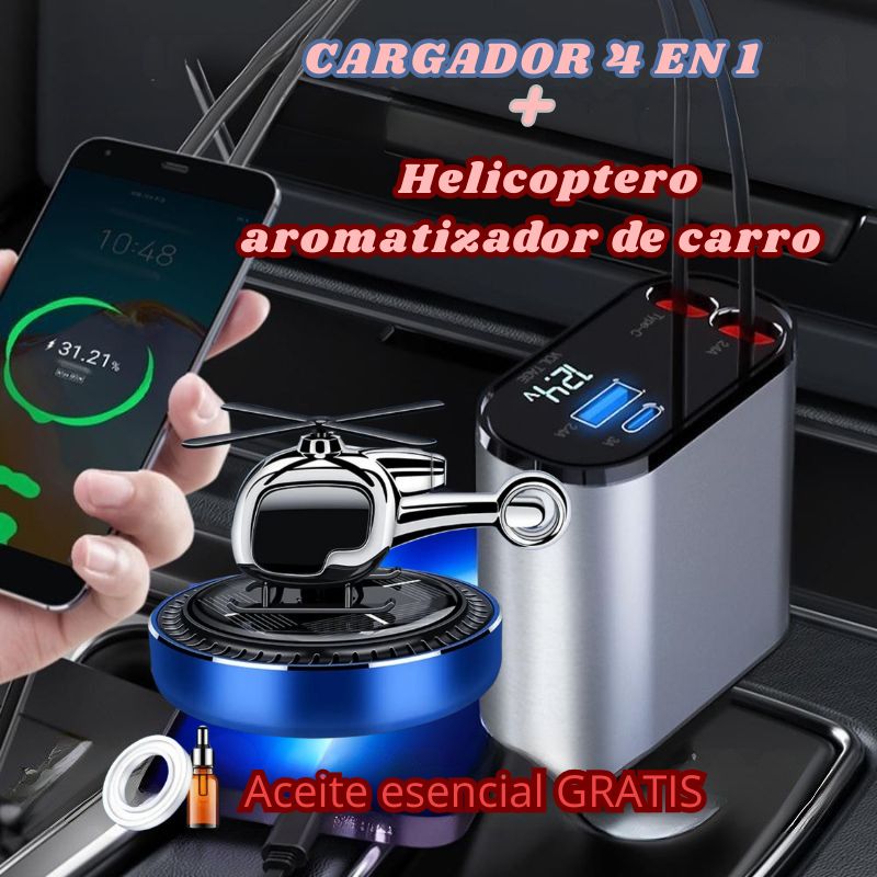 Cargador 4 en 1 + Aromatizador de Carro