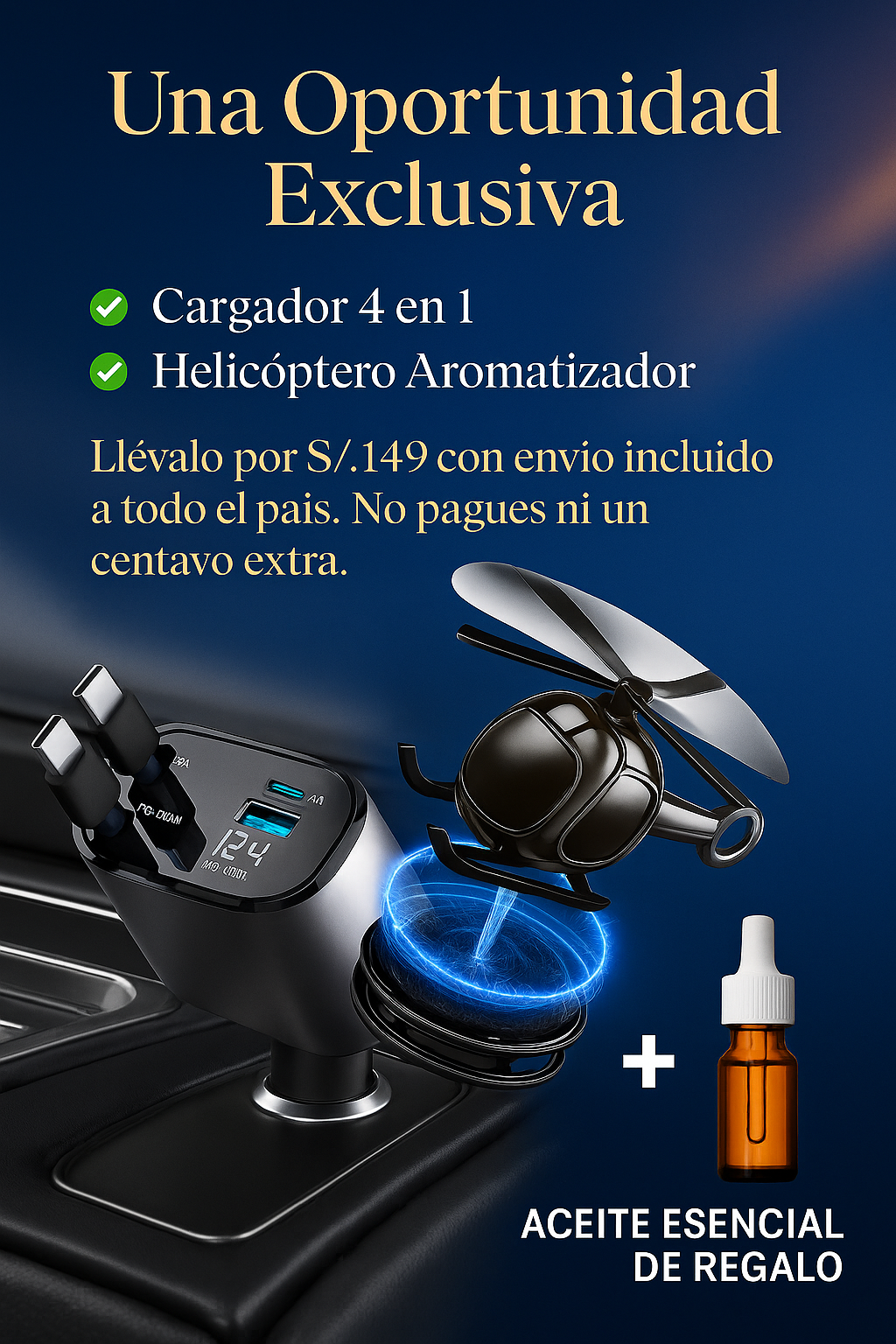 Cargador 4 en 1 + Helicóptero Aromatizador