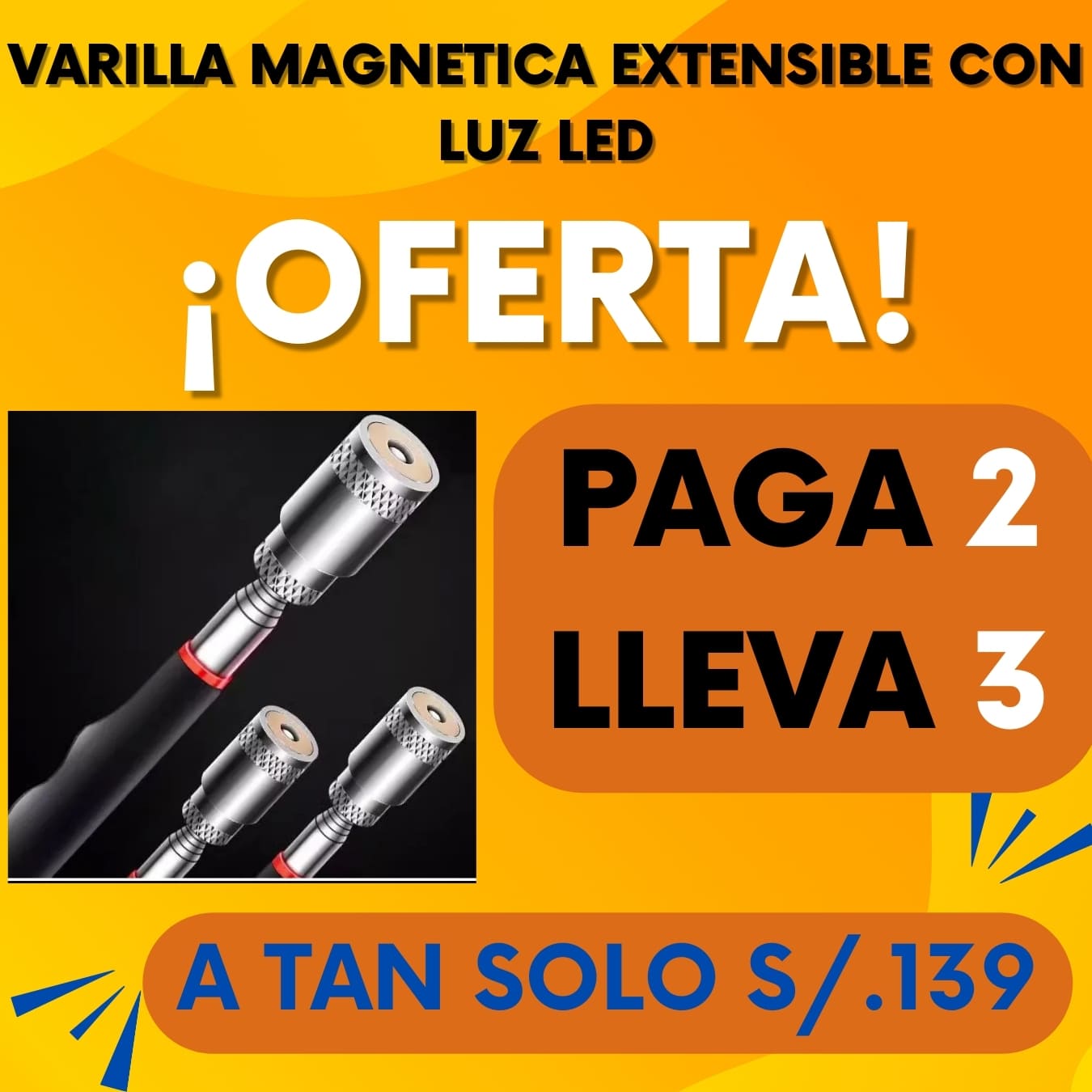 VARILLA EXTENSIBLE MAGNETICA CON LUZ LED